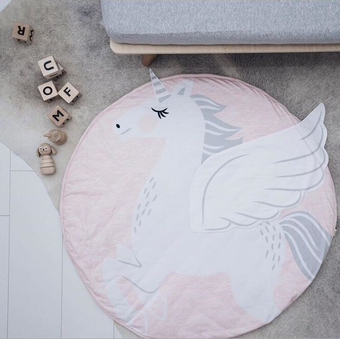 90Cm Kids Play Game Matten Ronde Tapijt Tapijten Mat Katoen Vos Kruipen Deken Vloer Tapijt Voor Kinderkamer Decoratie ins Baby: horse