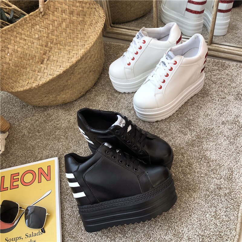 Superhoge hakken plateau schoenen dames casual comfortabele wedges schoenen voor dames sneakers gevulkaniseerde schoenen herfst dames schoenen pu