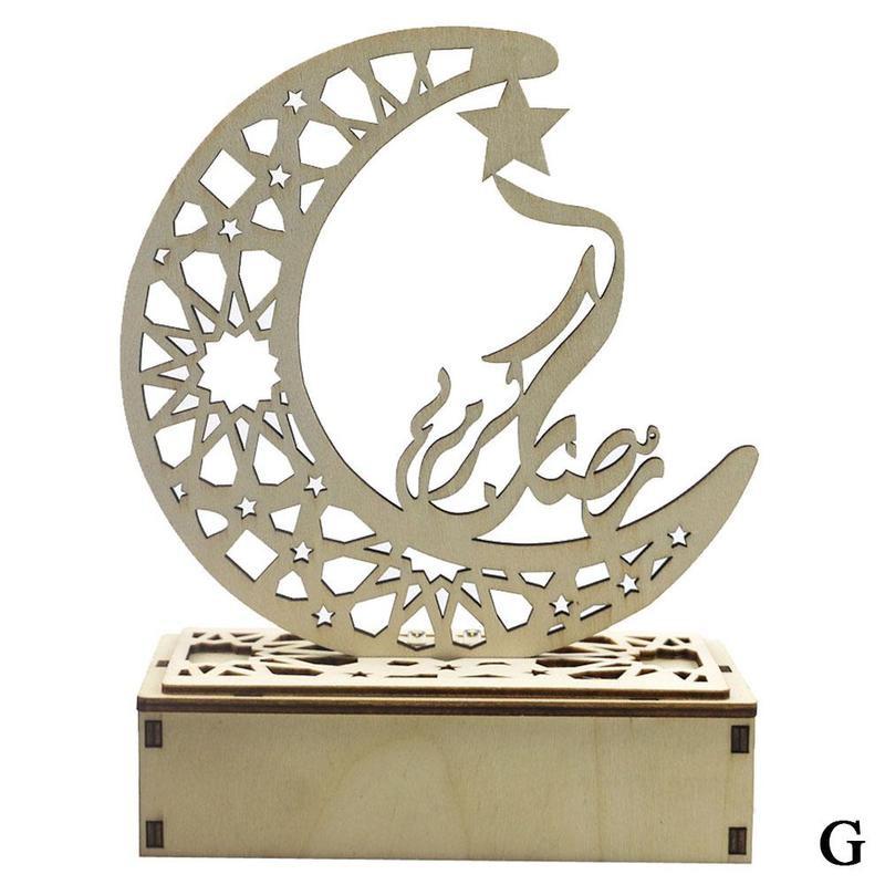 en bois lune bougie lumière Eid moubarak Ramadan décor maison ornement Plaque suspendus pendentif Islam musulman événement fête fournitures: G