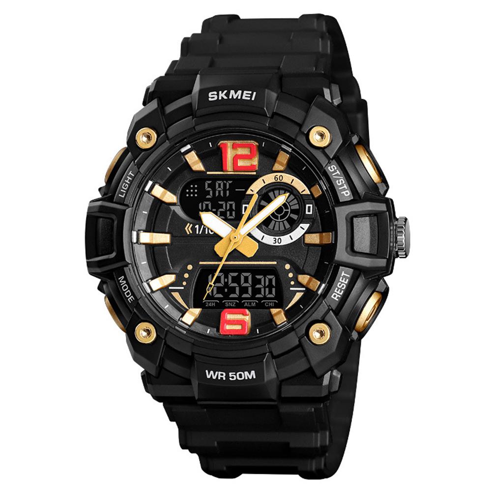 SKMEI 1529 Men Watch Outdoor Sports Dual Display Luminous Function Electronic Watch: Gold