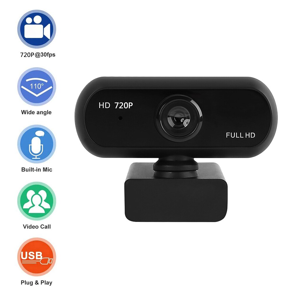 Webcam 720P Full HD Mini Camera Built-in Microphone Rotatable USB 2.0 Plug Web Cam with Micro For PC Computer Mac Laptop Desktop