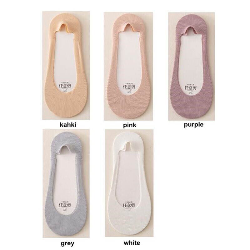 Calcetines invisibles de barco para mujer, medias finas de seda de hielo, boca poco profunda, parte inferior de algodón, sin Talón de deslizamiento, 5 pares: B