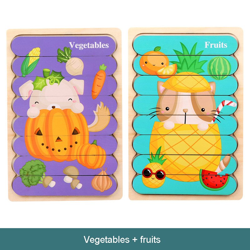 3D drewniane Puzzle dwustronne kreatywne poznanie taśmy układanki Montessori wczesne zabawki edukacyjne dla dzieci dzieci dziecko: M