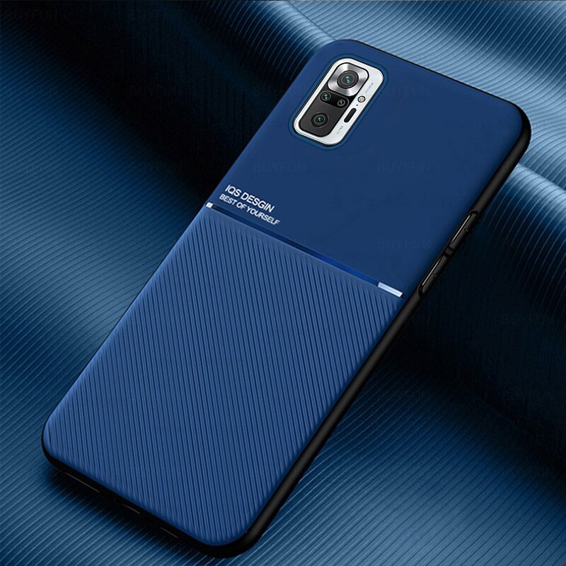 car magnetic holder case for xiaomi redmi note10 pro case leather texture silicone shockproof coque cover for red mi note 10 pro: for Redmi Note10 4G / blue