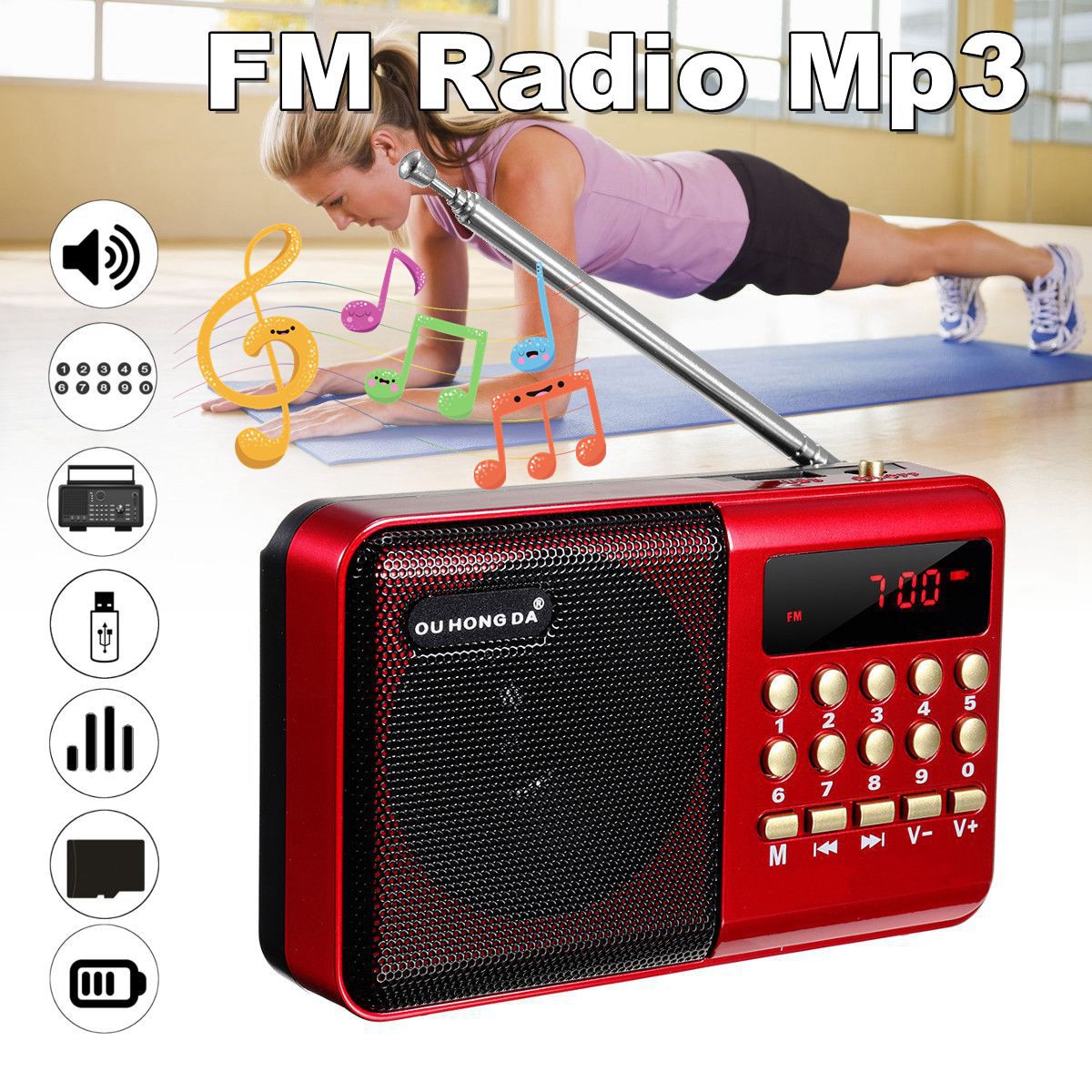 Mini Portable Radio Handheld Digital FM USB TF MP3 Player Speaker Rechargeable