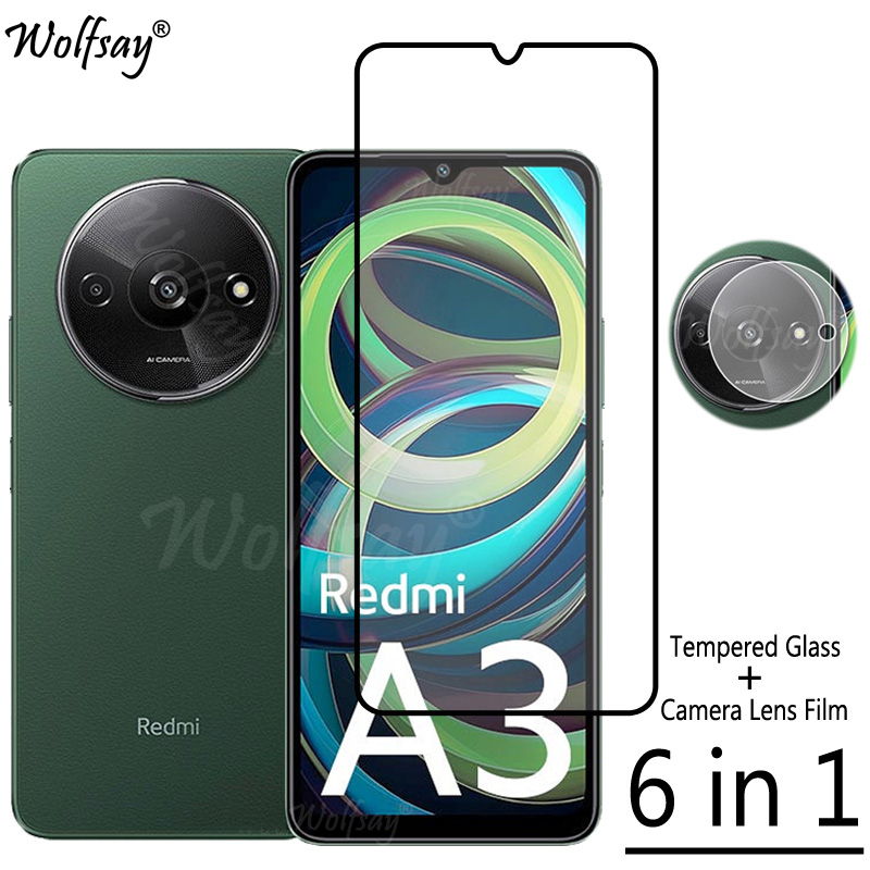 Pegamento de cubierta completa de vidrio templado para Xiaomi Redmi A3, Protector de pantalla para Redmi A3 A 3, cristal de cámara para Redmi A3, vidrio de 6,71 pulgadas