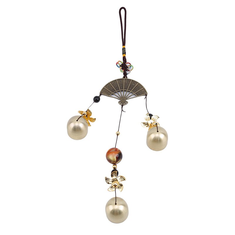 Outdoor Bronze Yard Garden Living Room Hanging Decoration Wind Chimes Chinese Style Chime With Poem Caved On The Fan Multi Tubes