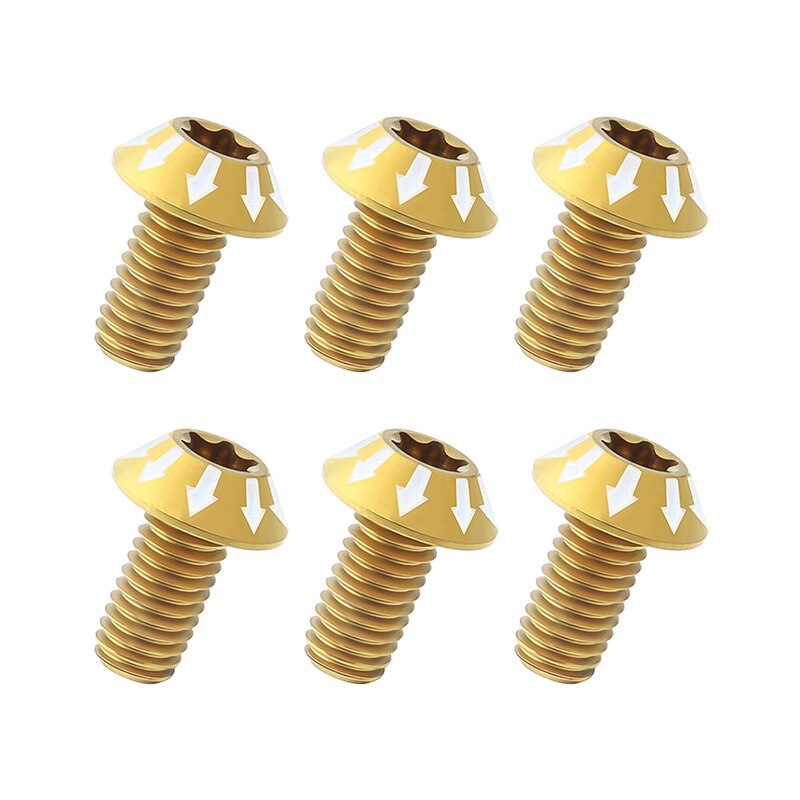 Muqzi 6 stk cykel skivebremse rotor torx skruer  m5 x 10mm ultralet titanium legering skive bremse bolt mtb landevejscykel  t25 skrue: 6 stk guld