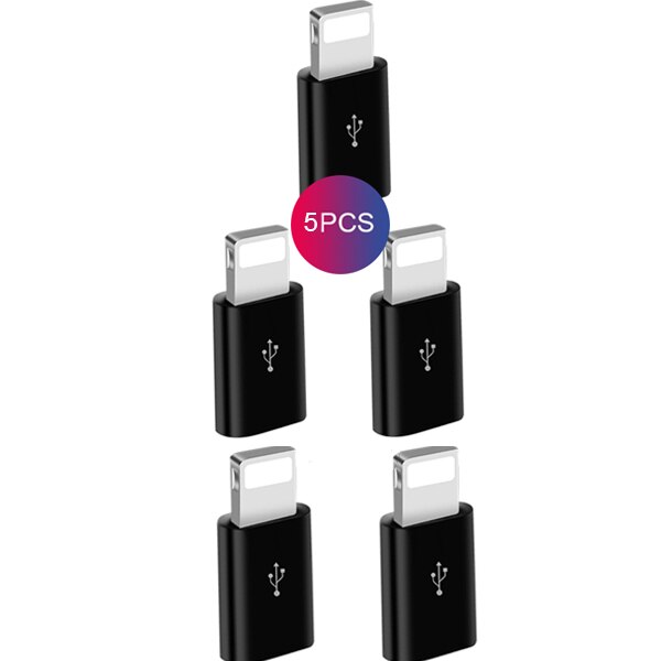 Mini Otg Micro Usb Bliksem Adapter Voor Iphone 12 11 Pro Xs Max Xr X 10 8 7 Plus microusb Male Naar Ios 8Pin Vrouwelijke Connecor: 5 Pcs Black
