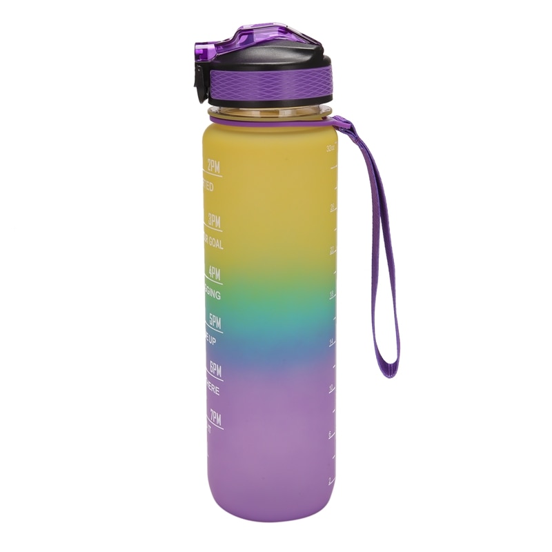 1000ML Tritan Fitness Sports Water Bottle with Time Marker&amp;Straw Large Wide Mouth Leakproof Durable