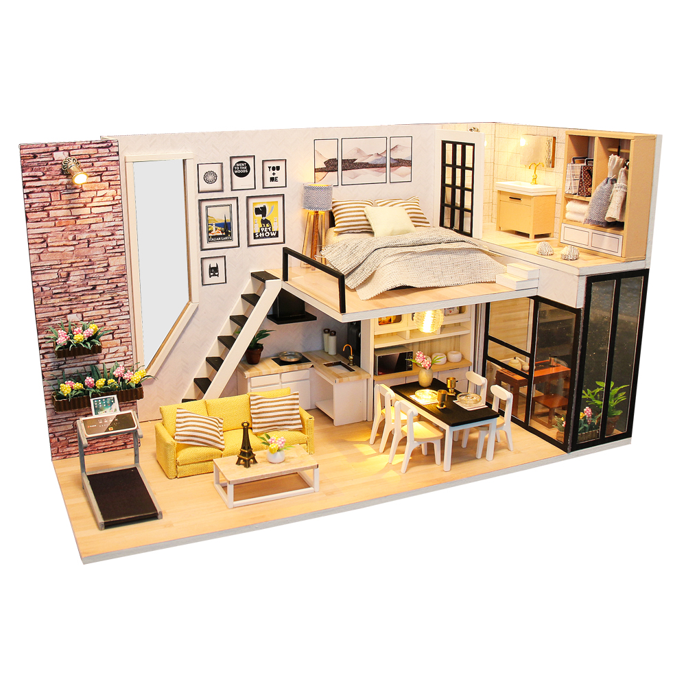 Cutebee DIY domek dla lalek zestaw chiński styl drewniany dom miniaturowe mebelki do domku dla lalek z zabawki z lampkami LED dla dzieci prezent na boże narodzenie: M38A