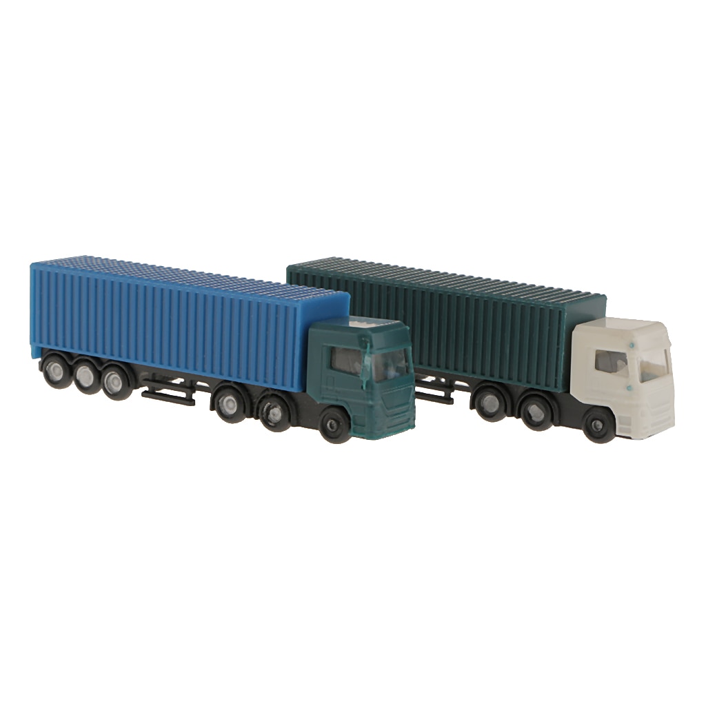 2Pcs Modell Container Lkw Figur Transporter Lkw Fahrzeug Auto 1:150 N Skala Gebäude Landschaft Layout