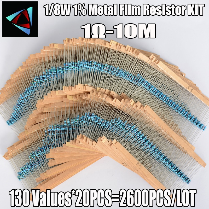 2600 stk 130 værdier 1/8w 0.125w 1%  metalfilmmodstande assorteret pakkesæt sæt modstande sortimentssæt faste kondensatorer
