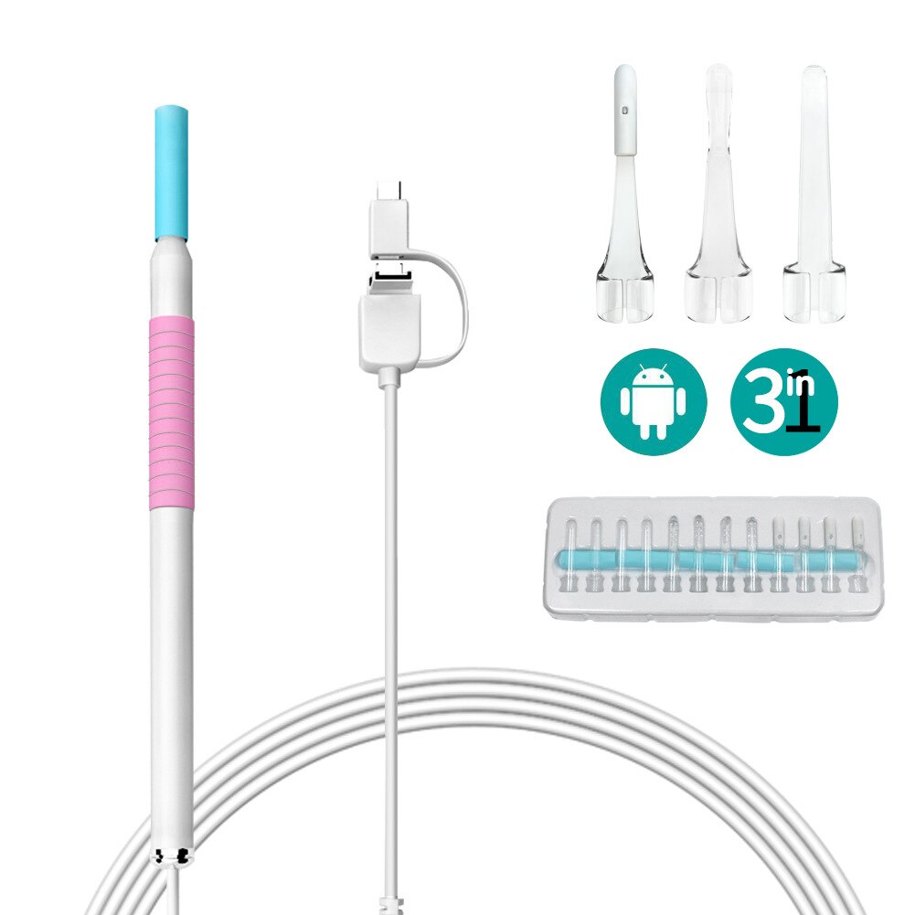 Pink USB HD Visual Ear Wax Cleaning Endoscope Spoon 5.5mm Mini Borescope Android PC Earwax Pick Tool Health Care Otoscope Camera