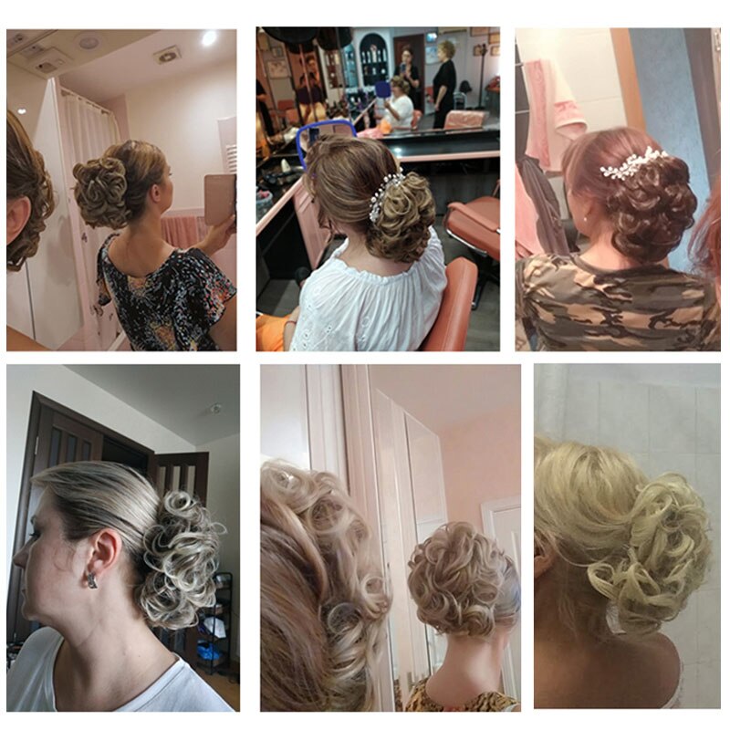 Large Comb Clip In Curly Synthetic Hair Pieces Chignon Updo Cover Extension Hair Bun Retro Style Women's Wedding Hairpiece