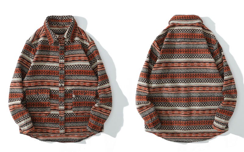 Gonthwide lange ermer tykke skjorter kåper streetwear hip hop geometri farge blokk stripete skjorter herre harajuku casual skjorte topper: Oransje / L