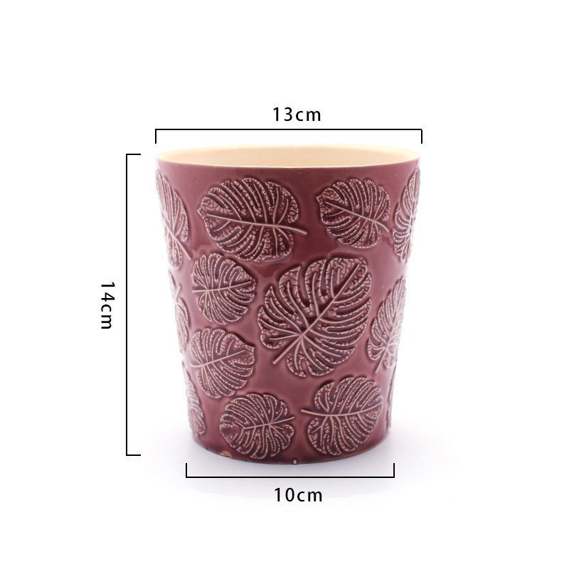 Japanese Style Ceramic Flower Pot Leaf Pattern Vase Dandelion Pattern Vase Simple Style Home Desktop Decor Garden Decoration