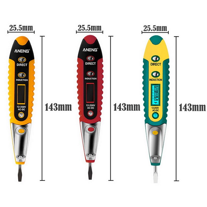 Digital testpenna testare elektrisk lcd-display skruvmejsel spänningsdetektor testpenna ac  dc 12-250v för elektrikerverktyg