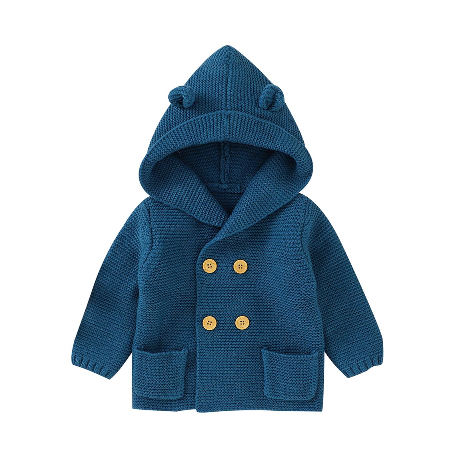 Peuter Baby Jongens Meisjes Jas Oren Capuchon Gebreide Tops Warme Jas Kids Jassen Baby Kleding Voor Pasgeborenen Hooded Bovenkleding Jas: Blauw / 12m