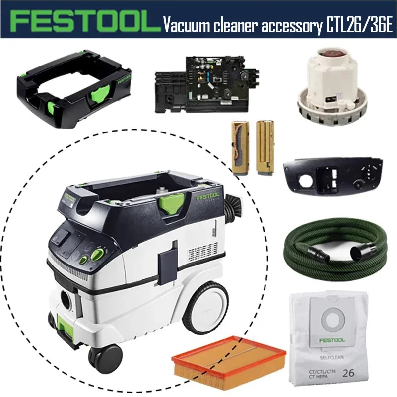 Akcesoria robić odkurzacza FESTOOL 26/36E: szczotki węglowe, filtry, worki robić odkurzacza, spodnie (3.5M) itp.