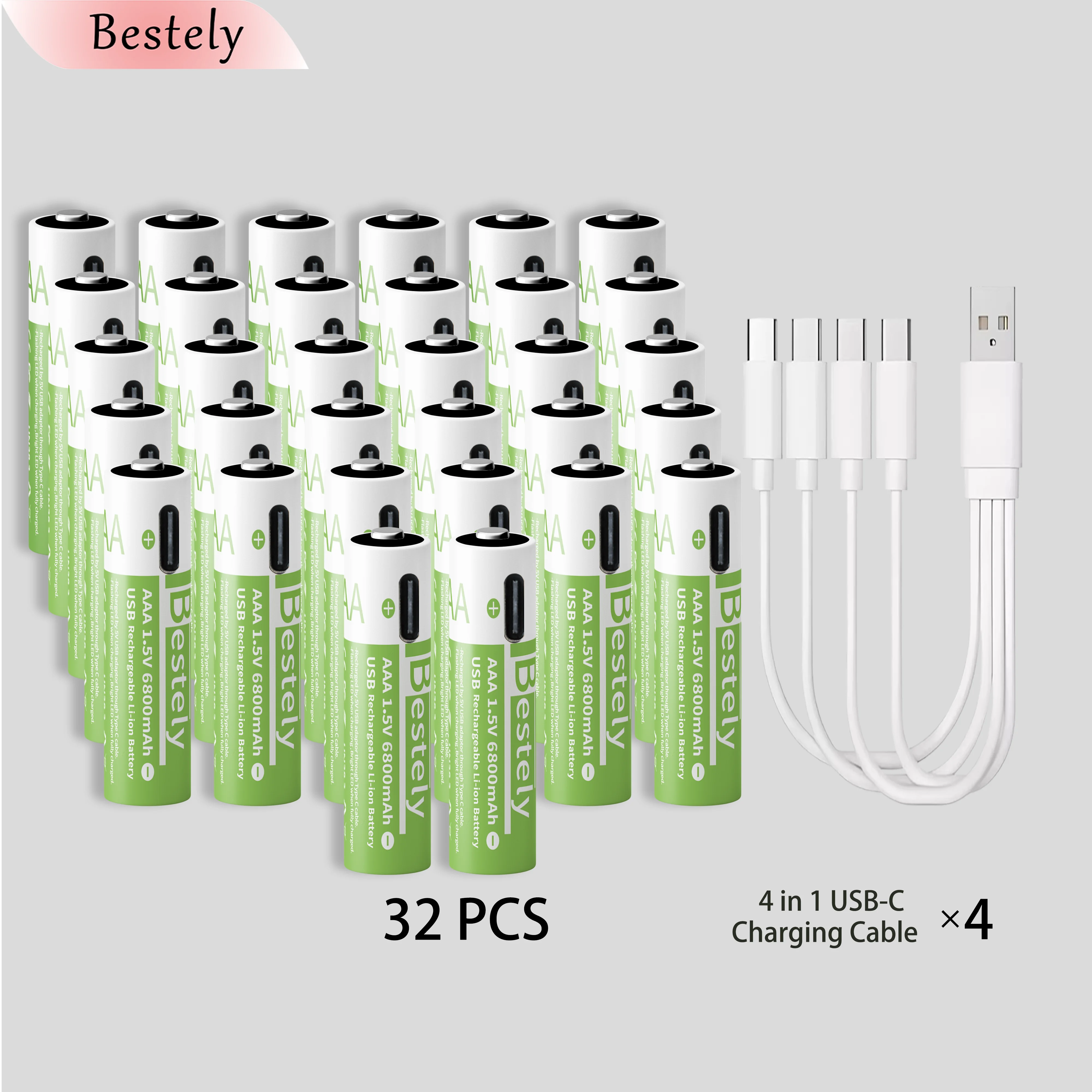 1.5v AAA 6800mAh Rechargeable Lithium Batteries High Capacity AAA Li-ion Battery Type-C USB 2000 times cycle with free cable