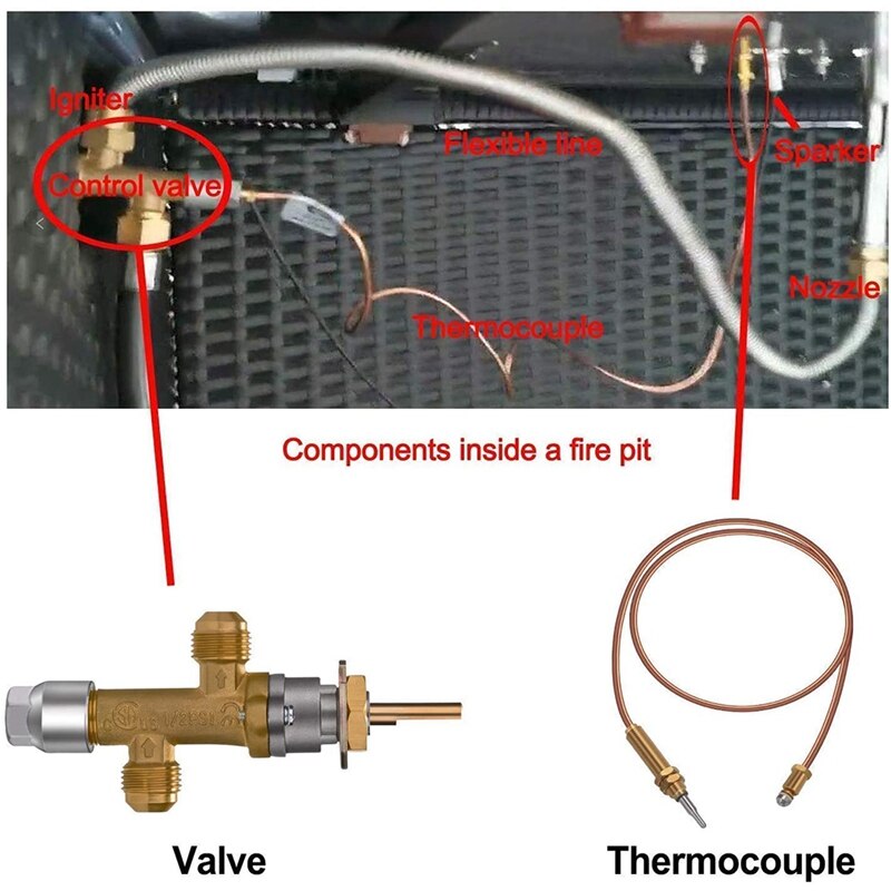 Low Pressure LPG Propane Gas Fireplace Fire Pit Safety Control Valve Kit, Push Button Ignition Kit for Gas Grill, Heater