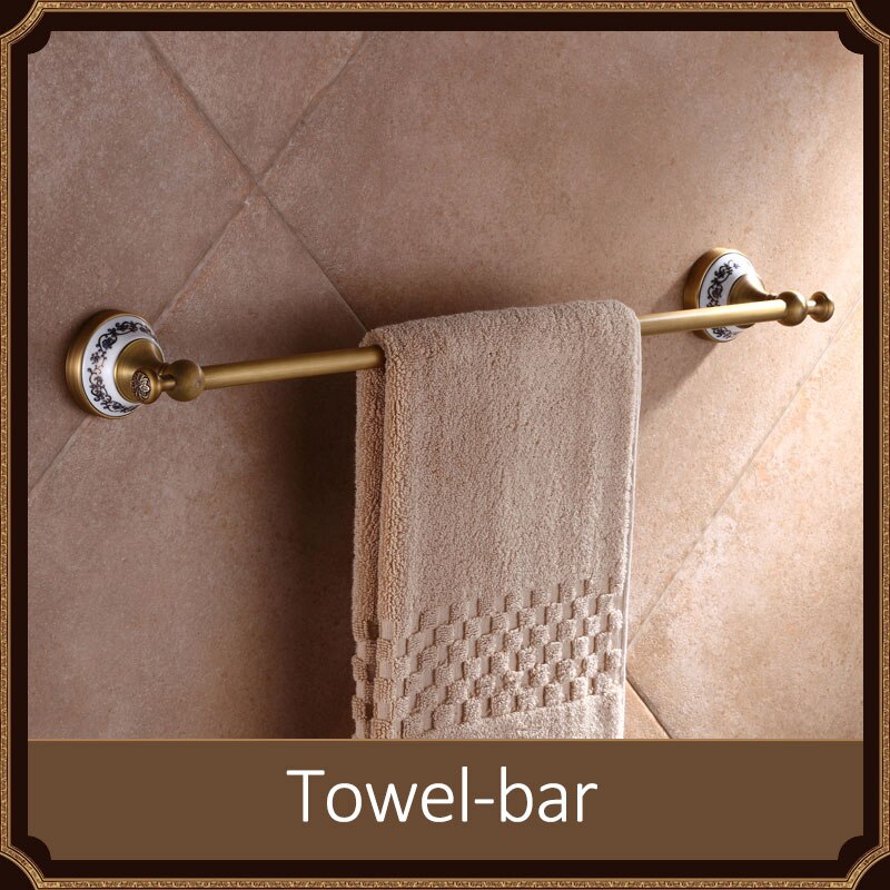 Quyanre Antique Brushed Brass & Porcelain Bathroom Hardware Towel Shelf Towel Bar Paper Holder Cloth Hook Bathroom Accessories: Towel Bar