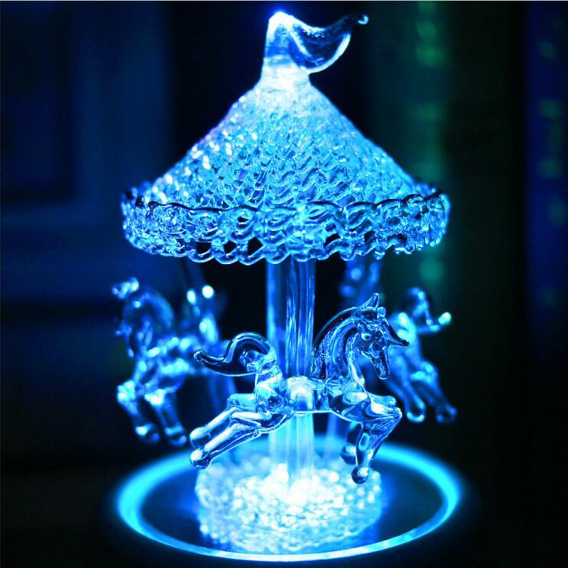 Flash Light Crystal Mp3 Bluetooth Merry-Go-Round Carousel Music Box Kids Girls Birthday Christmas Wedding Decoration Crafts