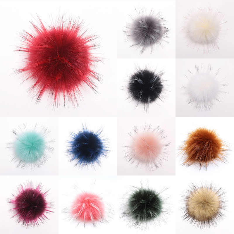 Pompons artificiels 10cm pour chapeau et bonnet d'hiver | Avec bouton en fourrure de raton laveur, Pom Poms en boule pour femmes et enfants, fournitures de bonnets