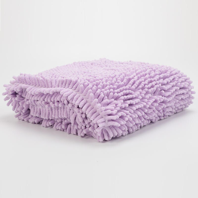 Kæledyrstørrehåndklæde superabsorberende kat badehåndklæder polyester bomuldstæppe fiber chenille hvalp kæledyr hundplejeværktøj: Lilla