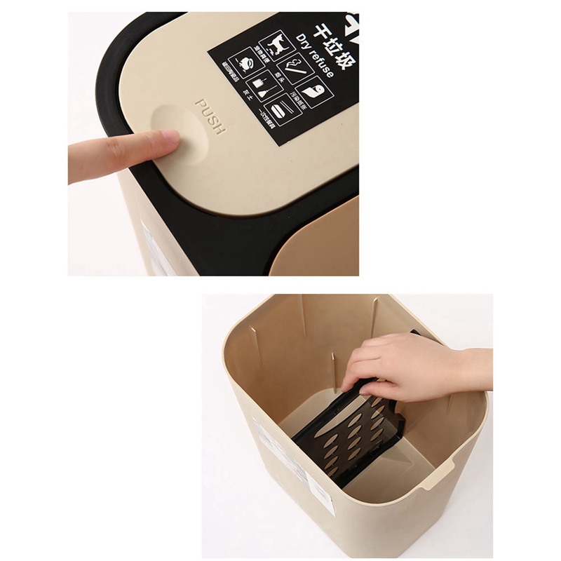 Dry and Wet Classification Double-Barrel Trash Can Nordic Simple Press Household PP Plastic Waste Bins with Cover