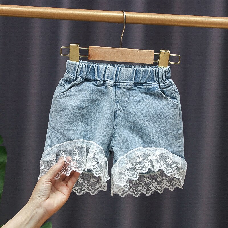 Baby Meisjes Shorts Jeans Zomer Dunne Bloemen Kids Denim Korte Broek Elastische Taille Peuter Meisjes Shorts Kinderen Kleding