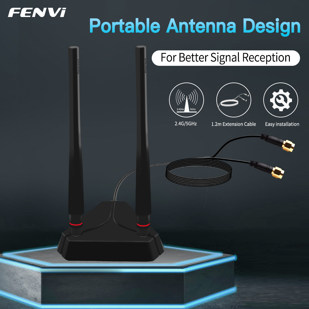 Antena FENVI de alto ganho banda dupla 2.4G/5Ghz antenas de base estendida para AX210NGW AX200NGW cartão WiFi adaptador PCIe sem fio de mesa: Default Title