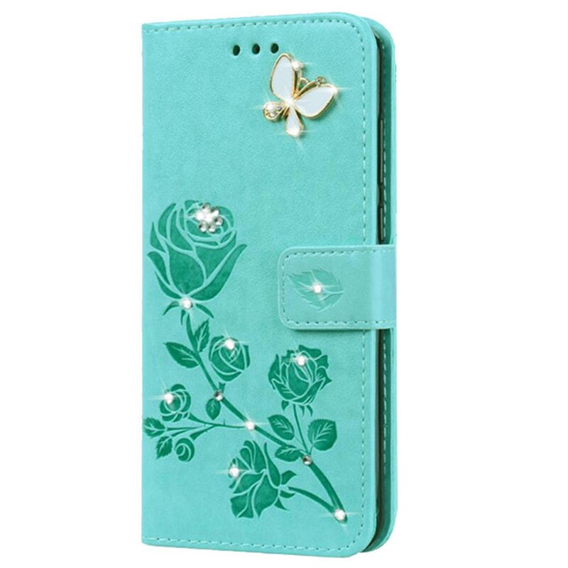 Flip Case for Alcatel 1C 5003D phone holster Wallet Leather Cases Card Slots: 3Green Butterfly