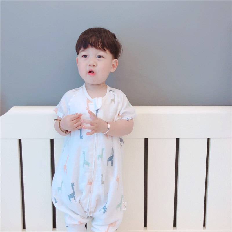 Sac de couchage d'été à manches courtes, en coton et bambou, pour bébé, avec Protection contre les coups de pied, motif dessin animé, pour garçons et filles de 1 à 3 ans