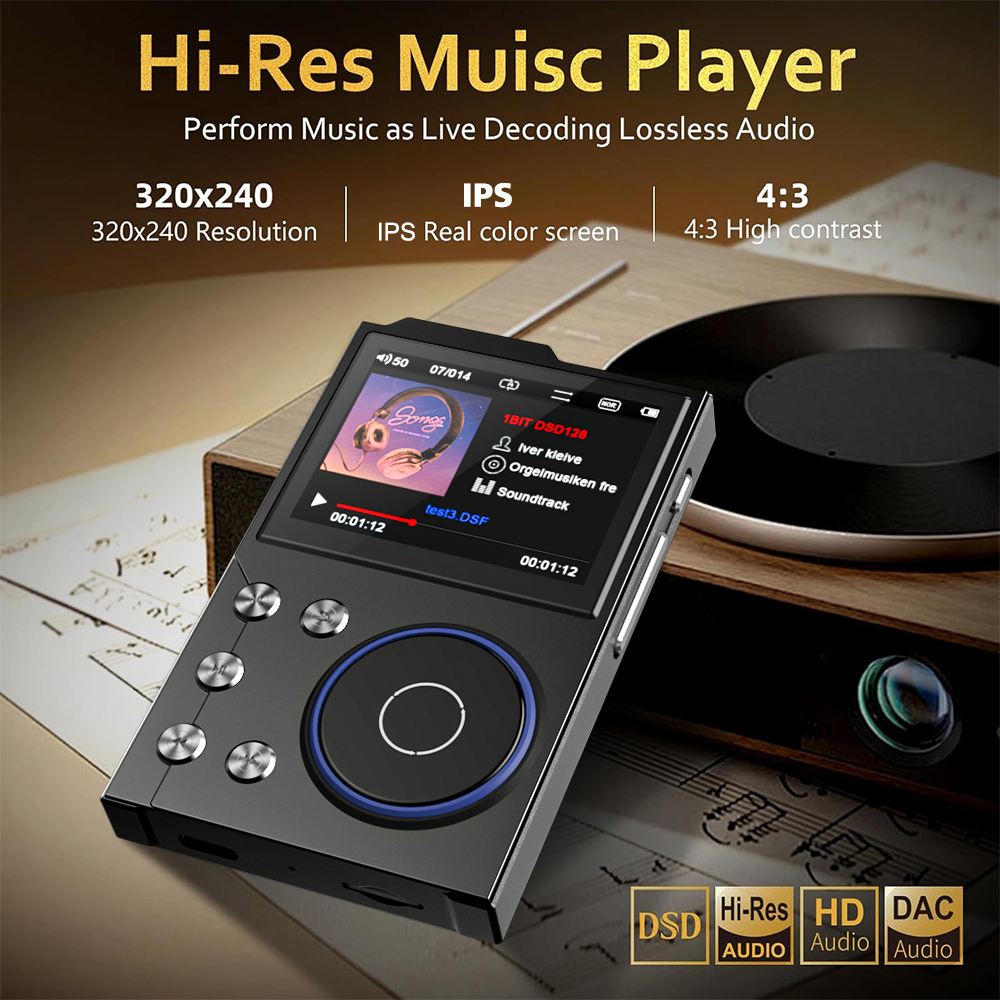 MP3 Player, Lossless DSD High Definition Portable Hi-Fi Digital Audio Music Player with 16GB Memory , Supports Up to 128GB