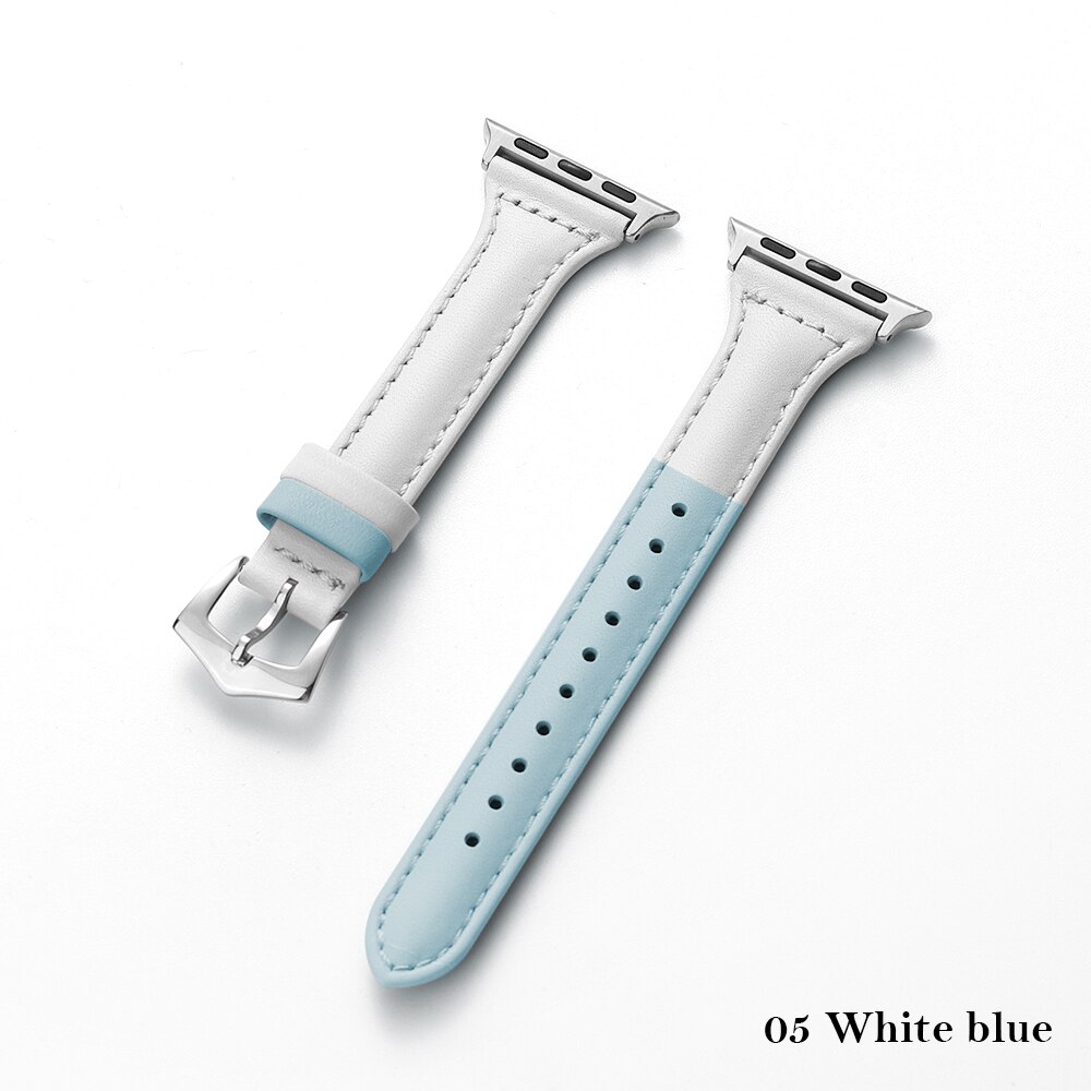 Lederen Band Voor Apple Watch Band 44Mm 40Mm 42Mm 38Mm Iwatch Armband Series5 4 3 2 1 Armband Vervanging Accessoires: White blue / 38mm or 40mm