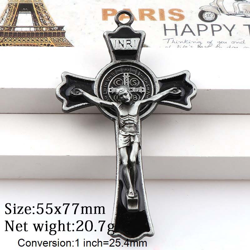 Kleurrijke Enamel Jesus Kruisbeeld Dubbele Gelijkspel Kruisen Charms INRI Benedictus Crucifix Hangers Voor Hangers Ketting: BLACK