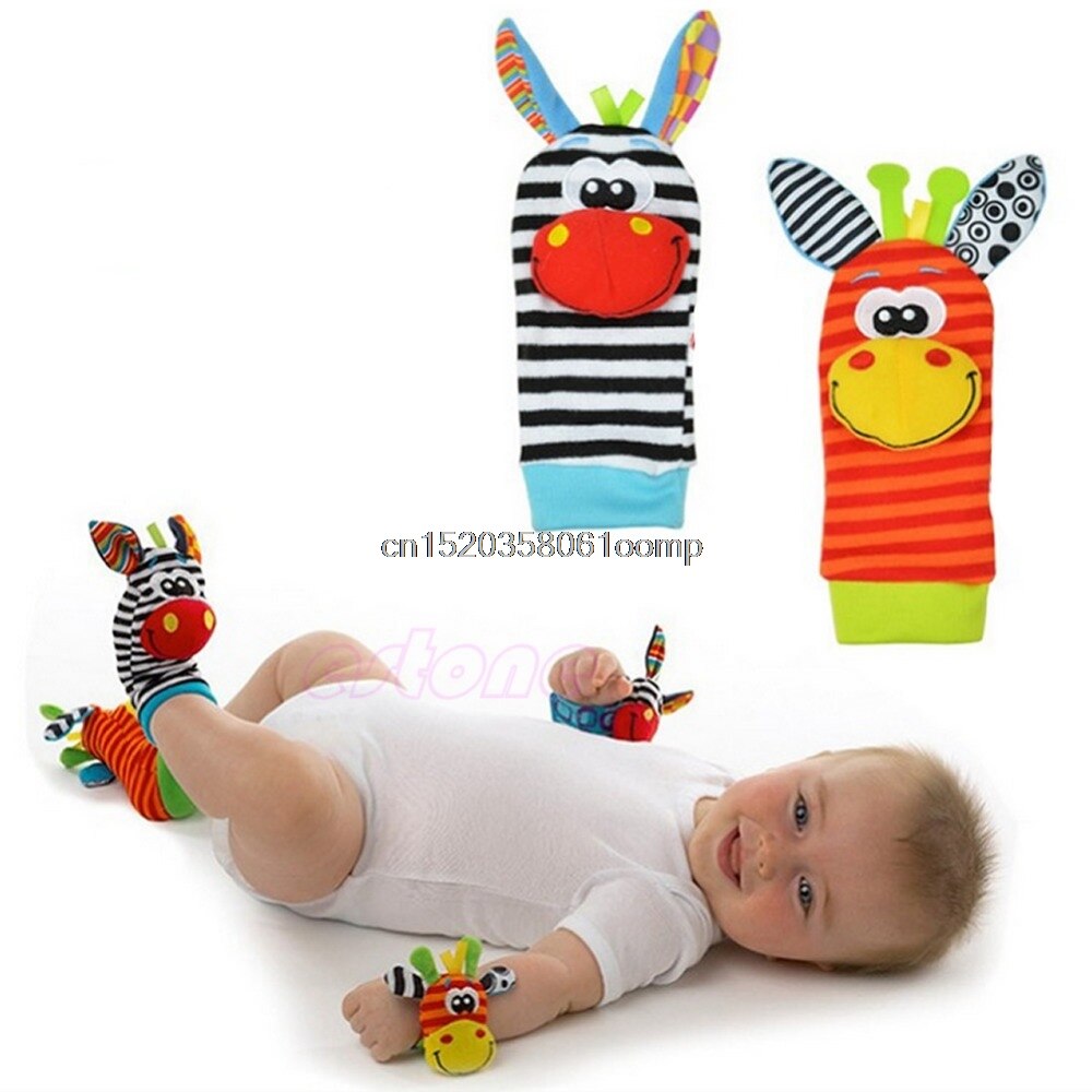 1pc Kleinkind Baby freundlicher Jungen Nette Ebene Hand Handgelenk Glocken Fuß Socke Rasseln Weiche Spielzeug