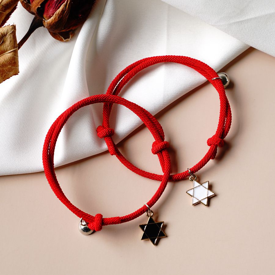 2 pçs estrela lua magnética casal pulseira conjunto para homens mulheres na moda artesanal corda corrente amizade pulseira ajustável jóias: B-C