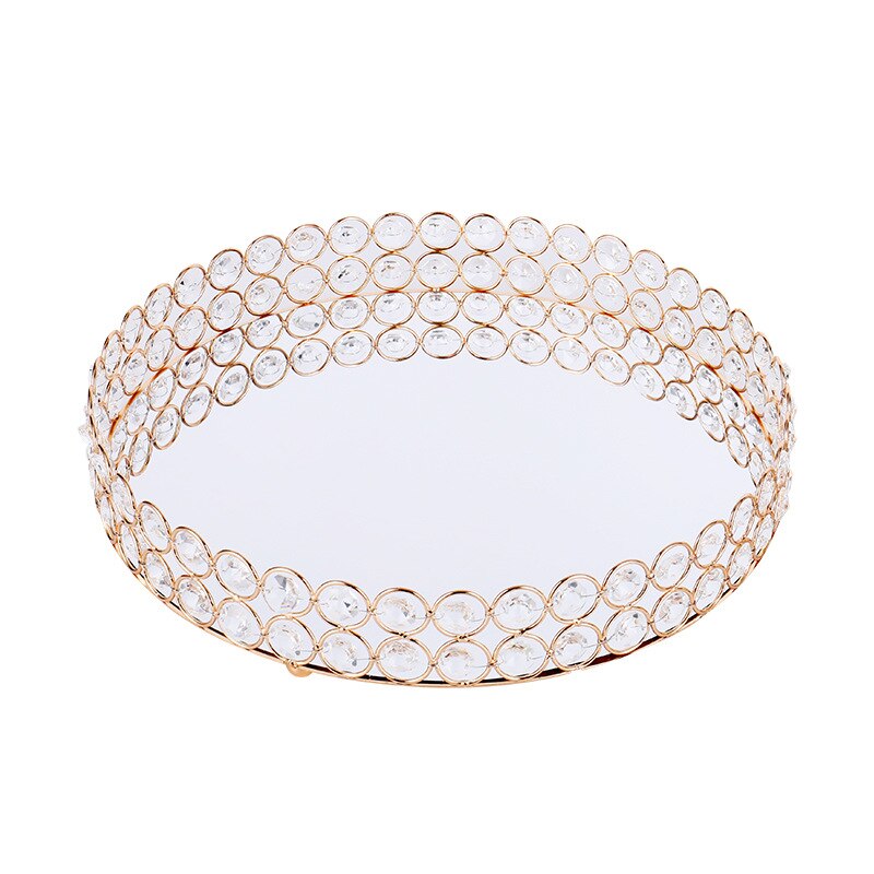 Bandeja redonda de cristal para decoración, bandeja de lujo para servir, mesa de Metal para almacenamiento de maquillaje, platos para decoración de baratija de boda: Gold / 30cm