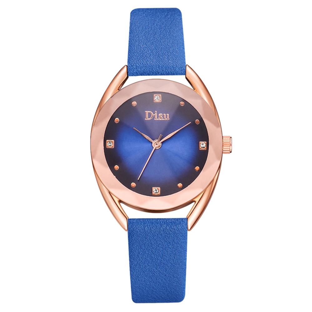 Set leren horlogebanden voor dames, casual dameshorloge met gradiënt wijzerplaat en armbandhorlogeset: Blauw