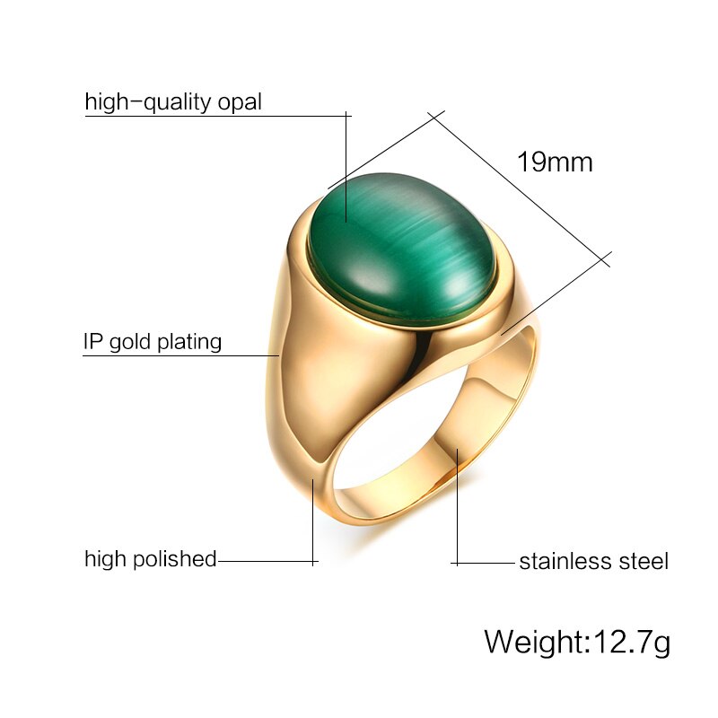 Vnox Mannen Groen Oval Cat 'S Eye Stone Ringen Rvs Gold Kleur Usa Maat