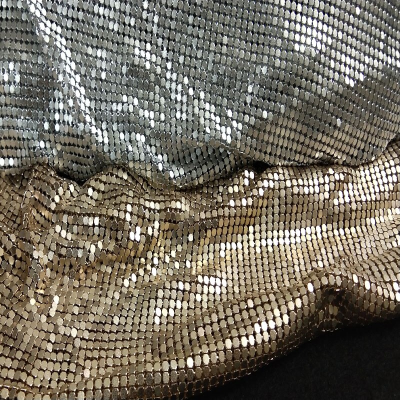 ViaPhil champaña dorada plateada Matt de tela de malla de tela metálica Metal lentejuelas de tela para manualidades, costura decoración para el hogar hecha a mano