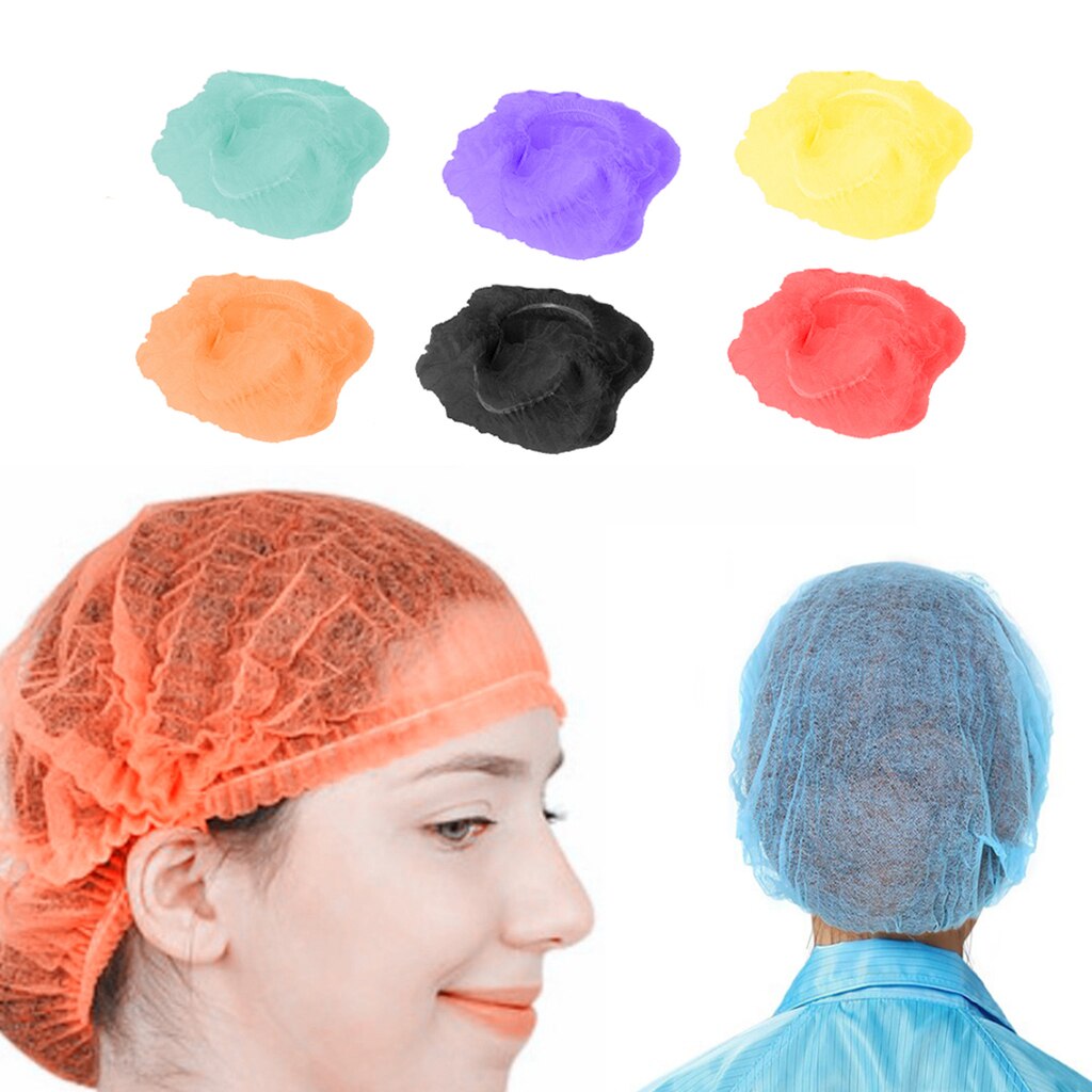 100x Disposable Mob Cap Dustproof Hats Head Cover Catering Industrial