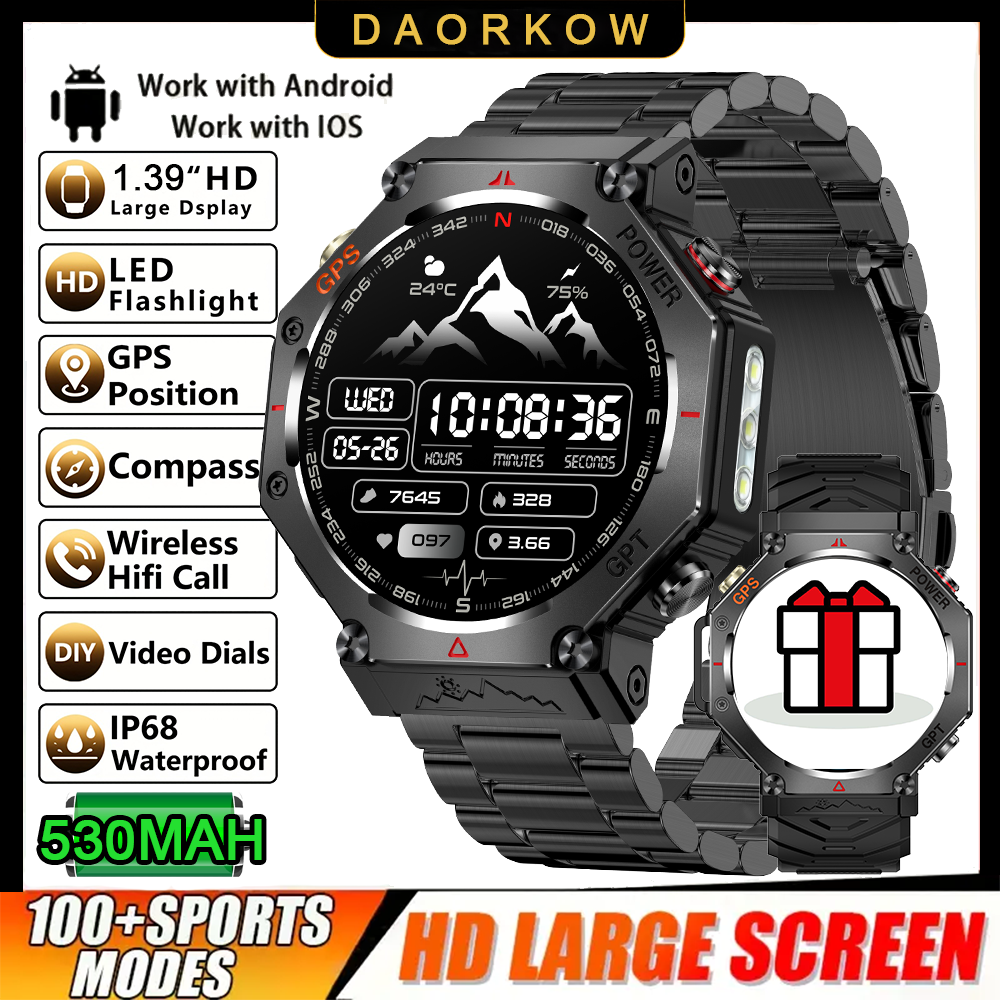 Daorkow 2025 chatgpt ai assistente gps smartwatch 5atm à prova dwaterproof água bússola bluetooth chamada ao ar livre smartwatch para homem e mulher: Vermelho