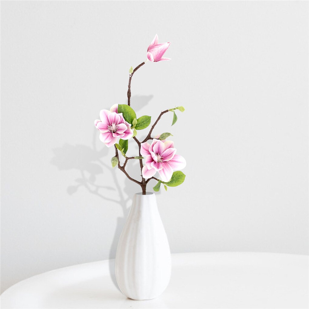 3-head Artificial Flower Branch Simulation Flower Bouquet with Leaves Home Office Floral Decor