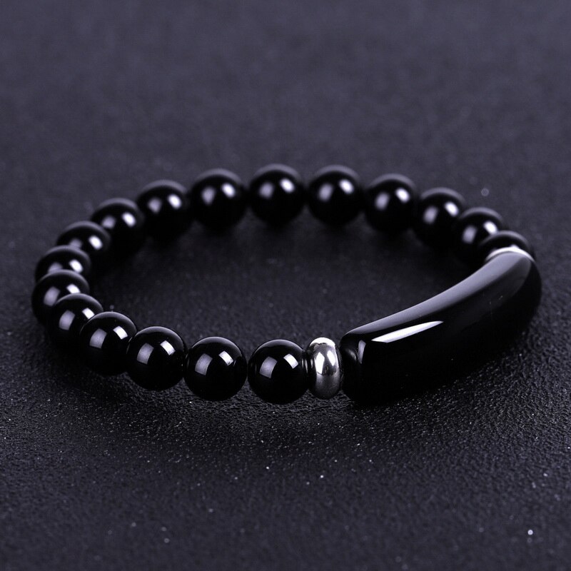 8mm Natural Stone Bracelet Rectangle Bar Charm Beaded Bracelets Handmade Men Women Prayer Fitness Chain Couple Jewelry Xmas