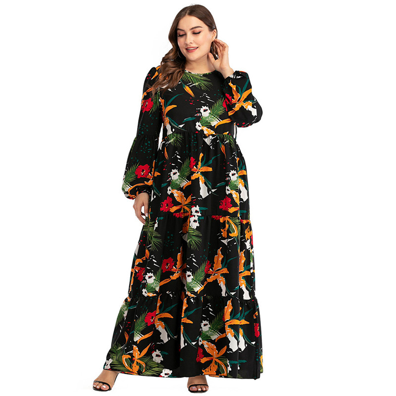Plus Size Bohemian Jurk Maxi Vrouwen Zomer Lange Mouw Bloemenprint Boho Strand Jurk Losse Oversized Dames Tuniek Lange Jurken: 5XL