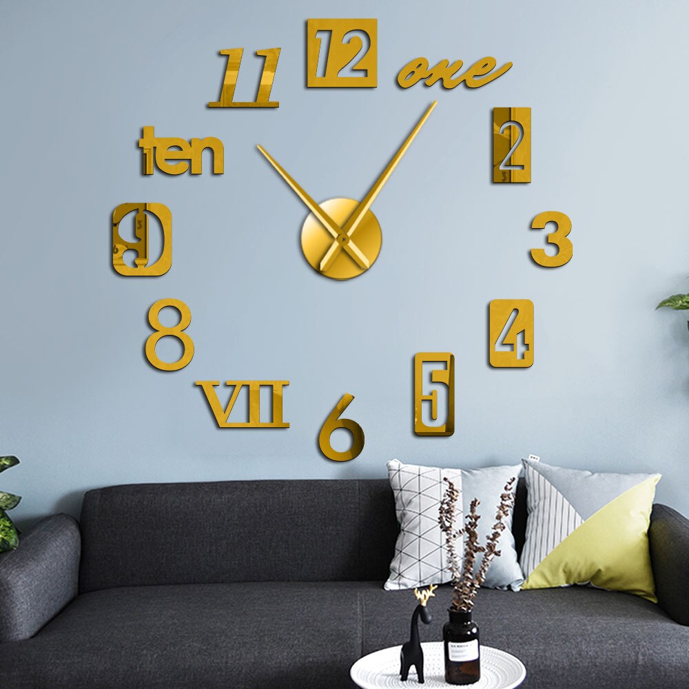 De pared grande reloj 3D DIY de aguja relojes espejo de acrílico relojes adhesivos sala de decoración del hogar, Europa horloge